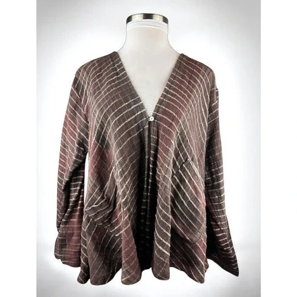 Yasuko Kurisaka Art to Wear Lagenlook Handwoven Brown Button Jacket Cardigan O/S - Picture 16 of 16